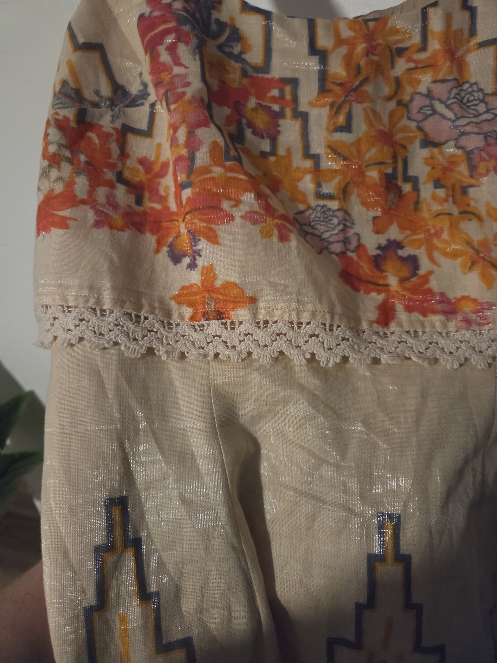 Free People Beige Linen Mini Dress with Orange & Pink Floral Embroidery NWOT! - Picture 7 of 10